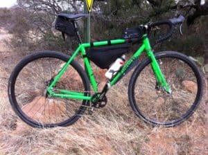 A frame, seat, and top tube bag make it easy to carry extra water, snacks, repair supplies, and layers of removed clothing on a cyclocross bike.